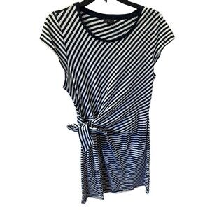 Talbots Cotton Side Tie Shift Dress Stripe Blue Large Petite